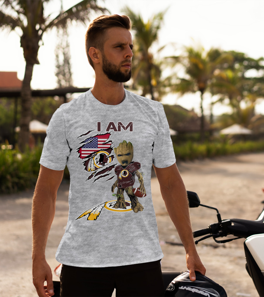I Am Redskins Groot Football Nfl Logo Usa Flag T-Shirt