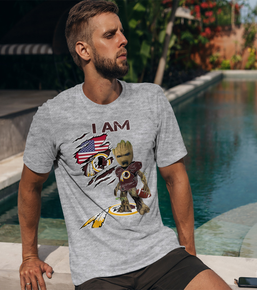 I Am Redskins Groot Football Nfl Logo Usa Flag T-Shirt