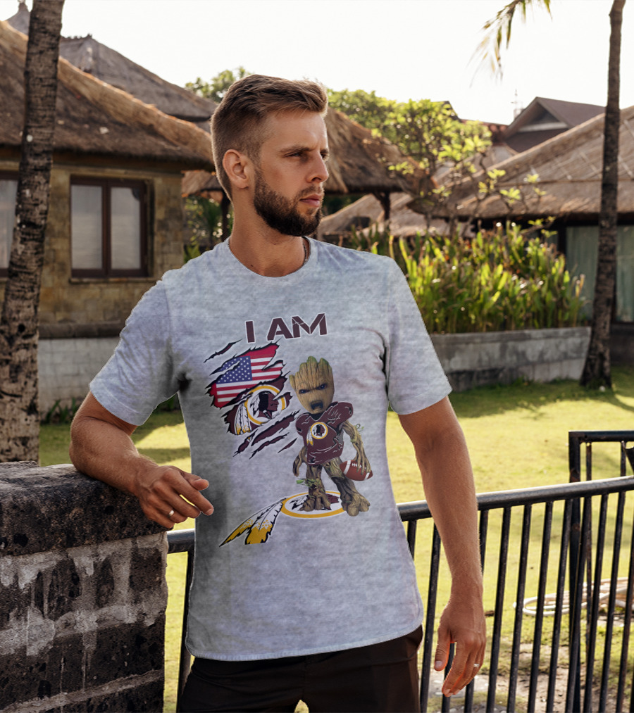 I Am Redskins Groot Football Nfl Logo Usa Flag T-Shirt
