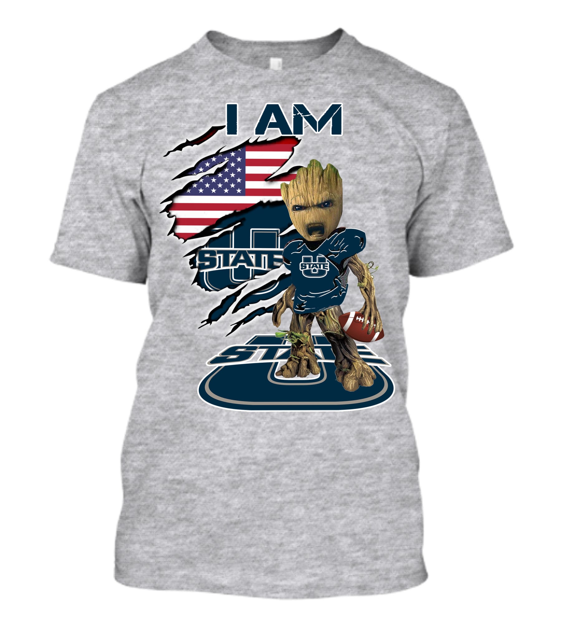 I Am Utah State Baby Groot Football Usa Flag T-Shirt