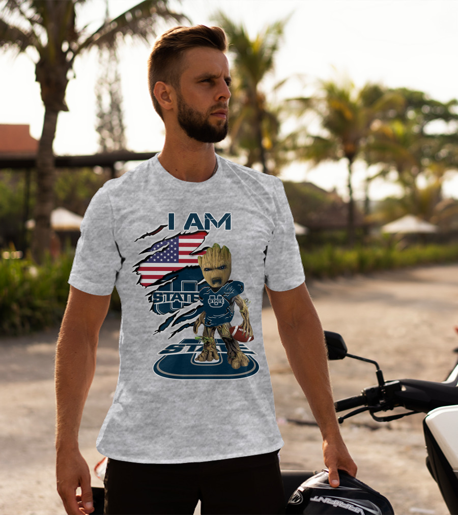 I Am Utah State Baby Groot Football Usa Flag T-Shirt