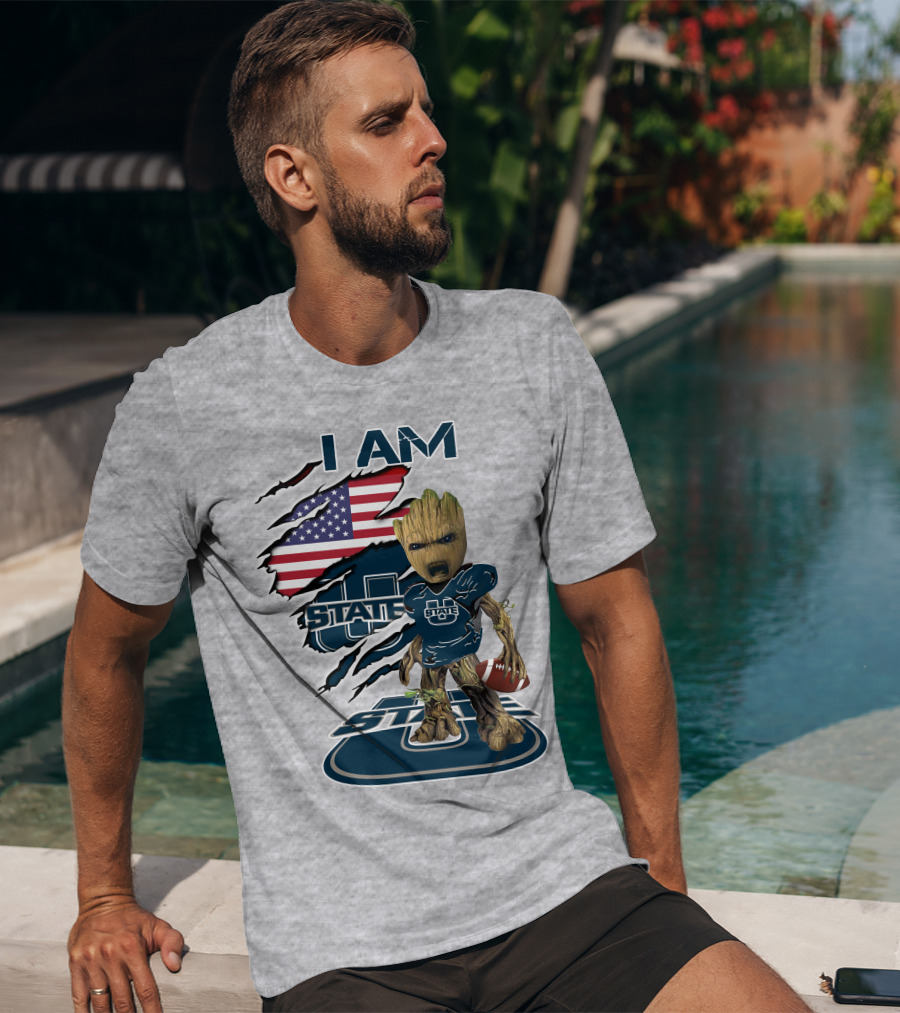 I Am Utah State Baby Groot Football Usa Flag T-Shirt