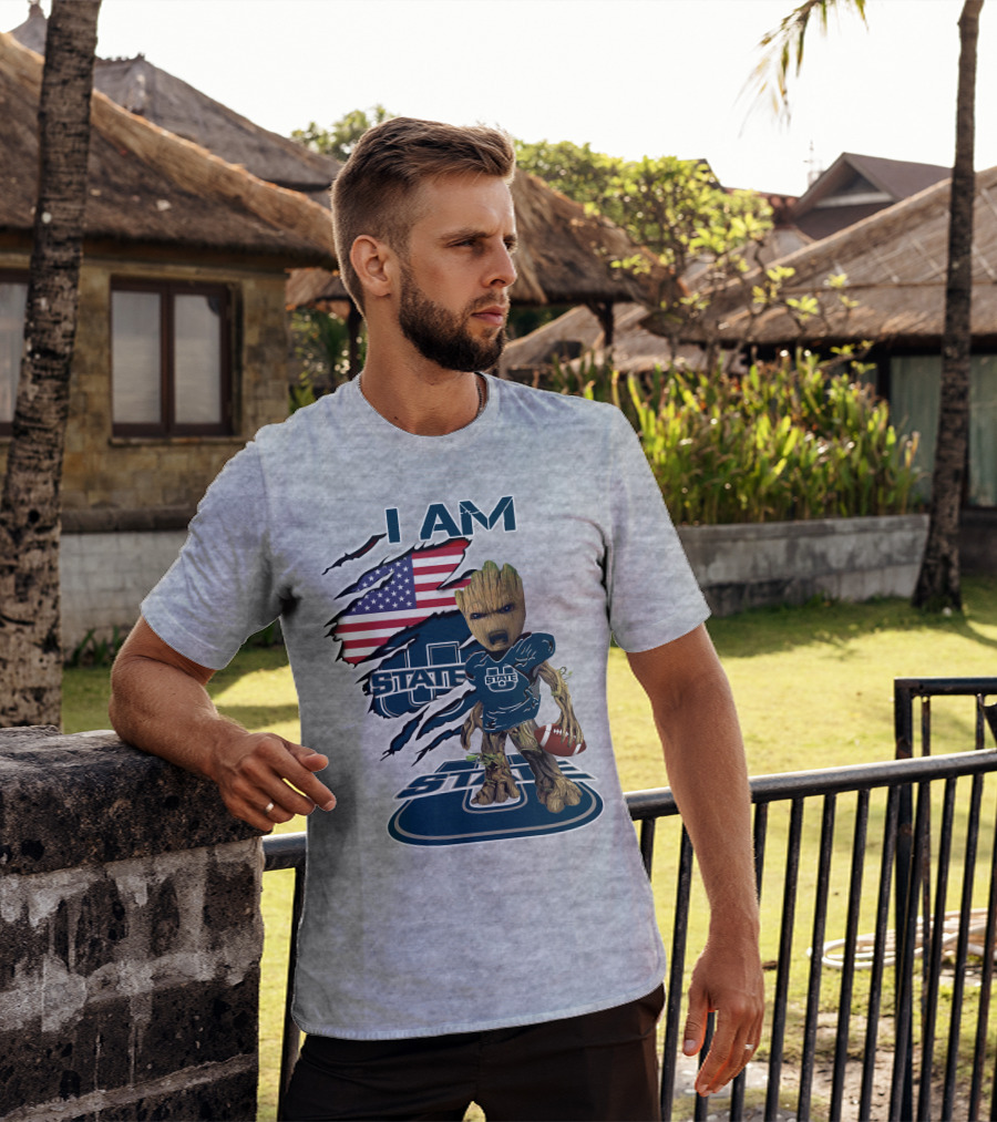 I Am Utah State Baby Groot Football Usa Flag T-Shirt