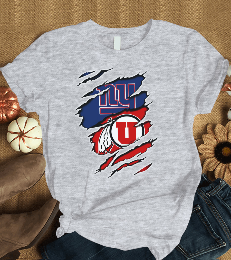 New York Giants Utah Utes Torn Logo Fusion T-Shirt