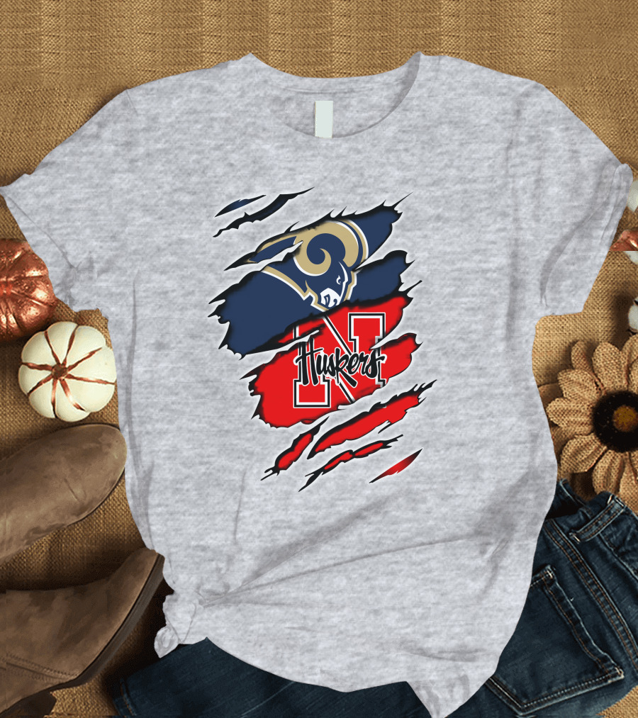 Rams Huskers Mascot Fusion Scratched T-Shirt