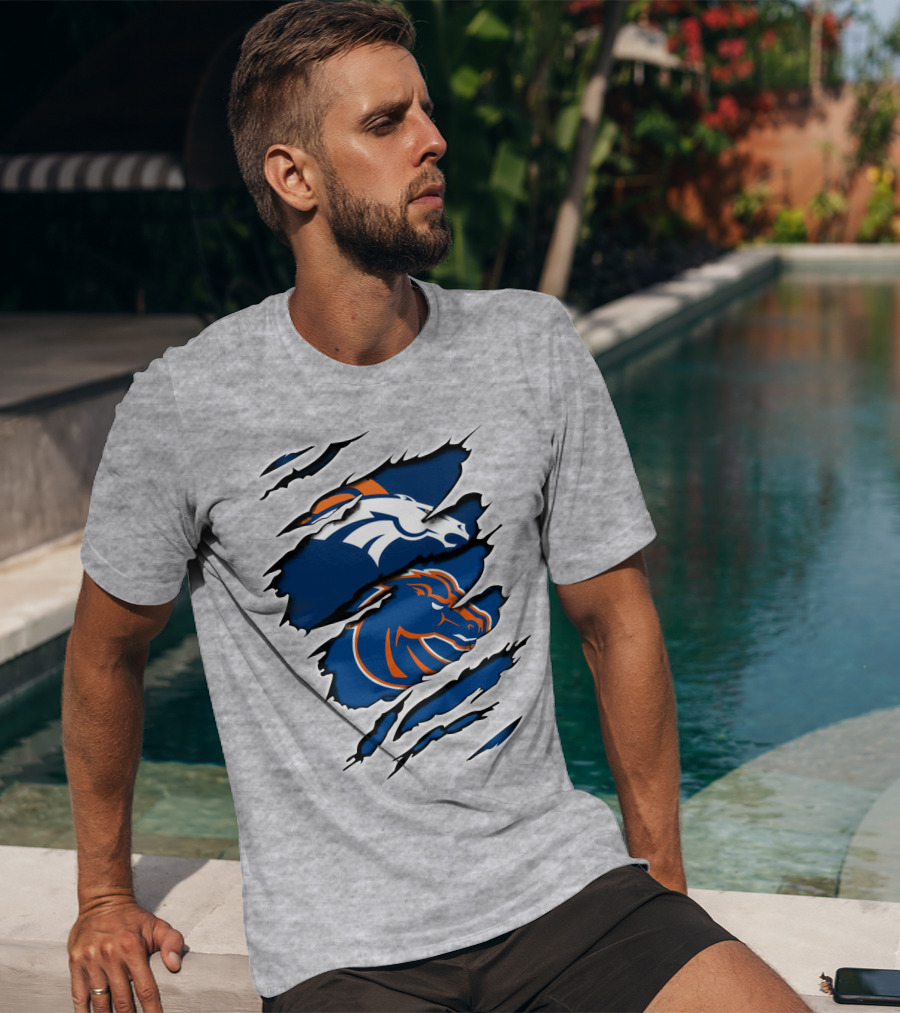 Broncos Boise Blue And Orange Horse T-Shirt