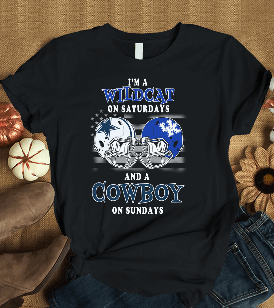 I'm a Wildcat on Saturdays and a Cowboy on Sundays Helmet Football T-Shirt