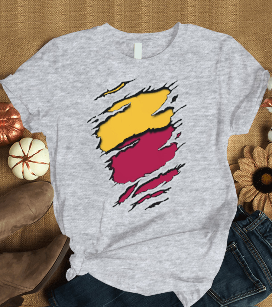 Cardinals Pirates Ripped Claw Marks Emblem Red Yellow Contrast T-Shirt