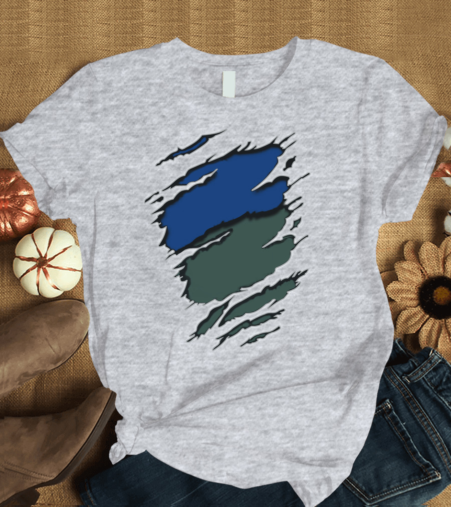 Jets Met Midnight Blue Forest Green Rip Effect T-Shirt