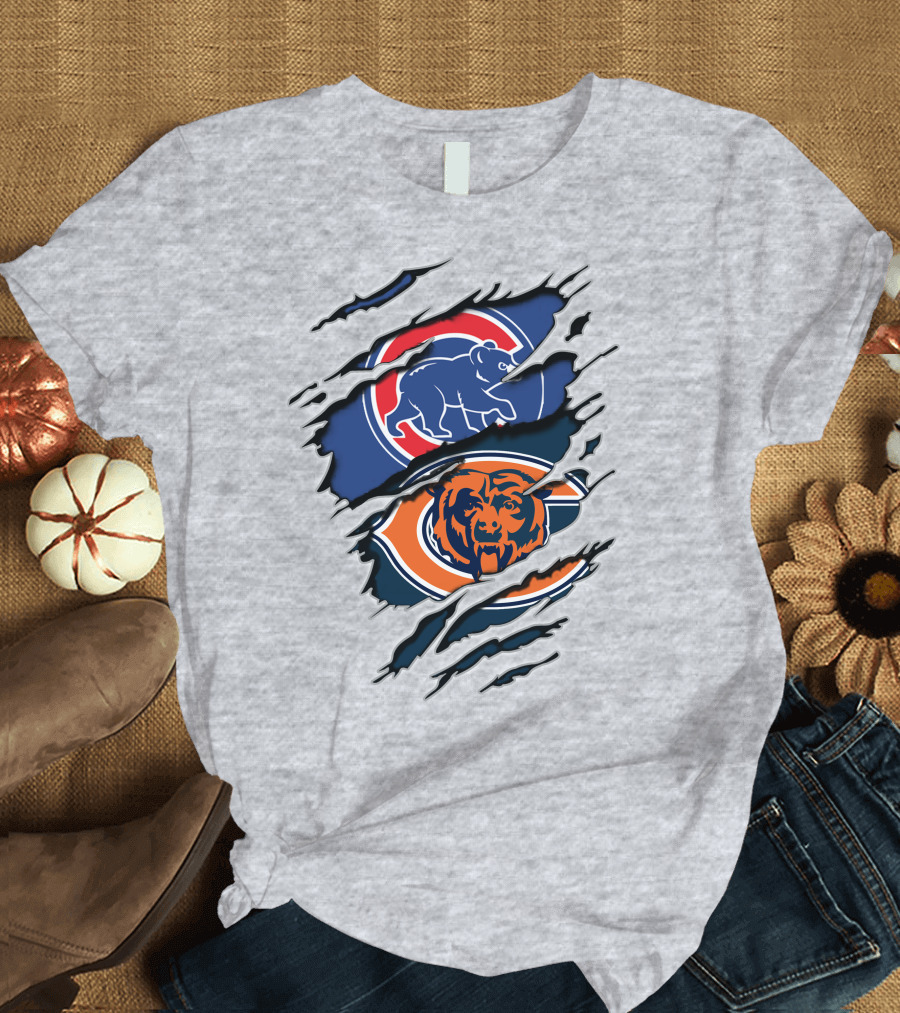 Chicago Cubs and Chicago Bears Logos Collision T-Shirt