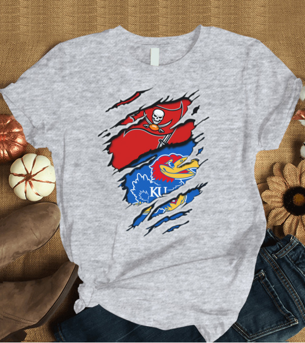 T-Shirt: Buccaneers Jayhawks KU Rip Torn Gray T-Shirt Buccaneers Jayhawks KU Rip Torn Gray T-Shirt