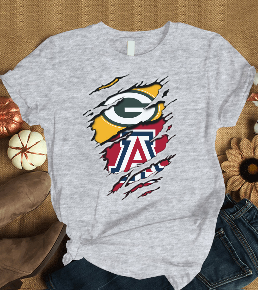 Packers G Arizona A Logos Ripped Torn Effect T-Shirt