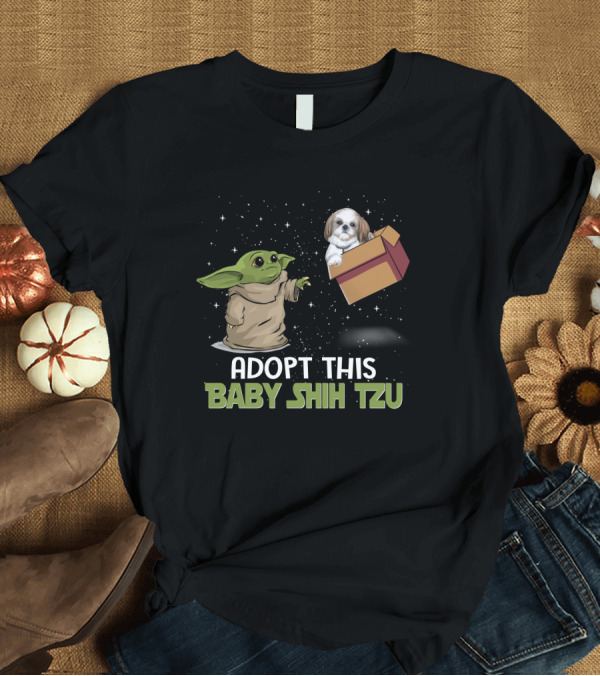 T-Shirt: Adopt This Baby Shih Tzu Featuring Baby Yoda and Floating Dog Box T-Shirt Adopt This Baby Shih Tzu Featuring Baby Yoda and Floating Dog Box T-Shirt