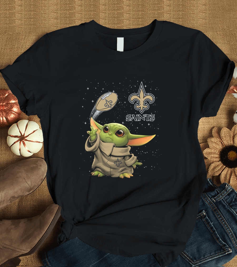 Baby Yoda New Orleans Saints Football Star Wars Collaboration T-Shirt