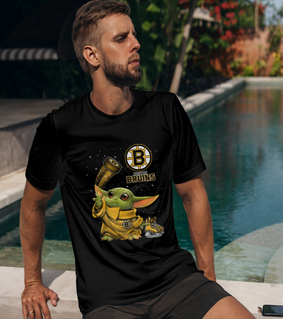 Boston Bruins Baby Yoda Star Wars NHL Crossover T-Shirt