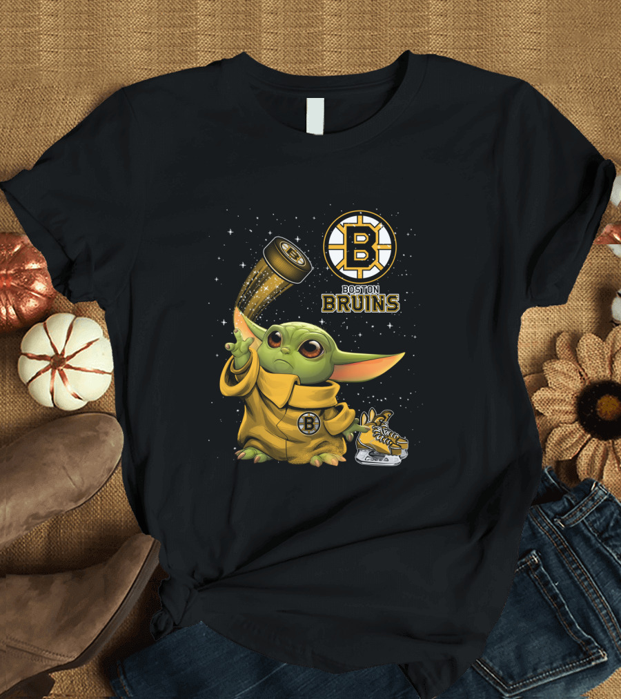 Boston Bruins Baby Yoda Star Wars NHL Crossover T-Shirt