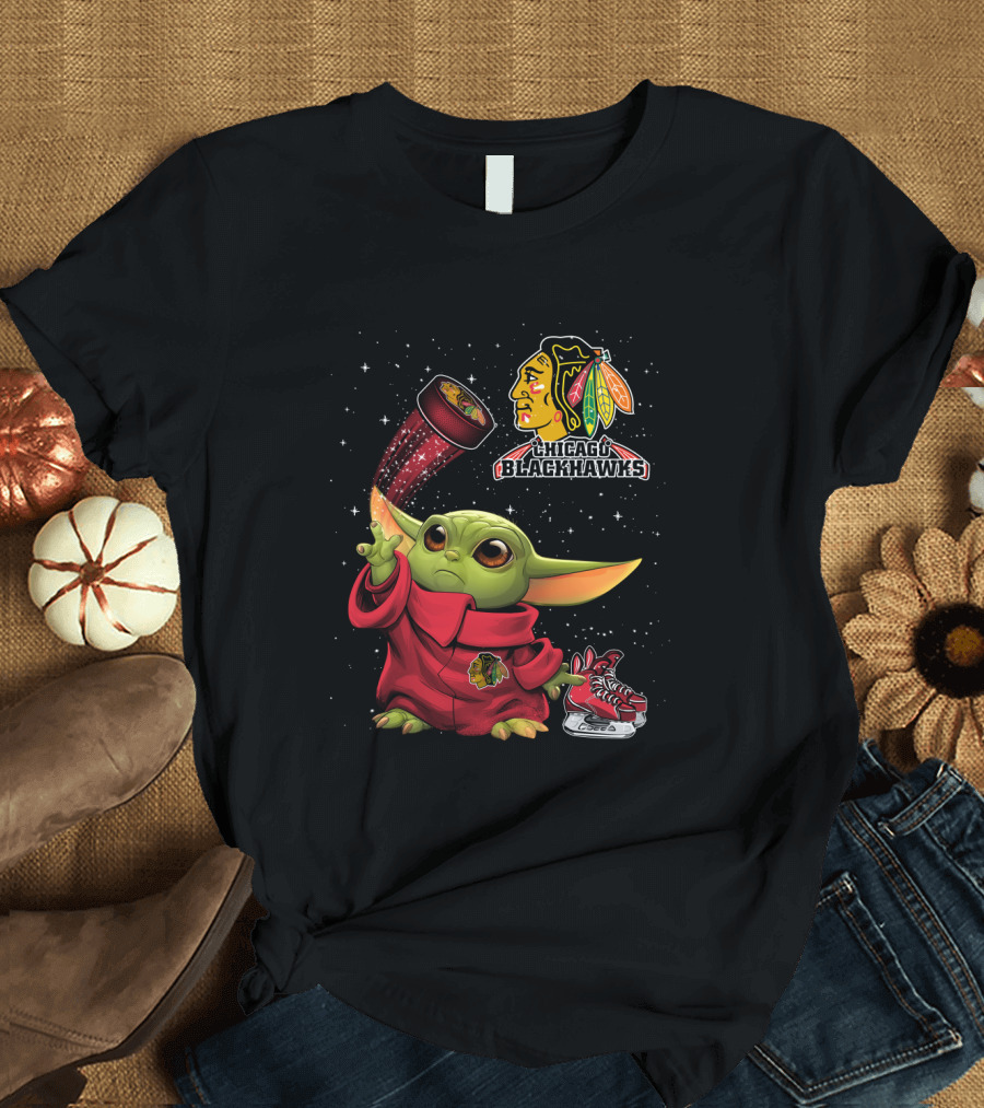 Baby Yoda Chicago Blackhawks Hockey Magic T-Shirt