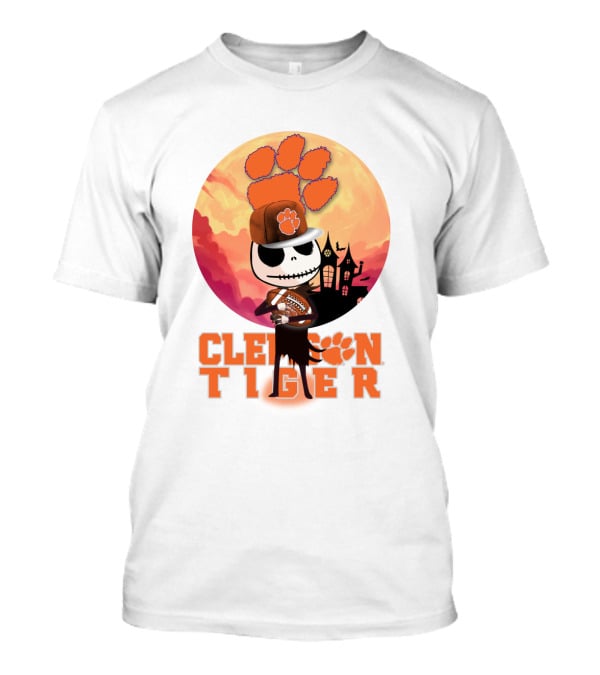 Clemson Tiger Skeleton Football Halloween Scene T-Shirt