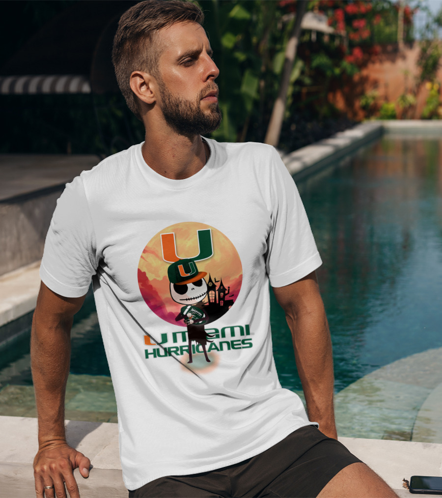 U Miami Hurricanes Skeleton Halloween Theme T-Shirt