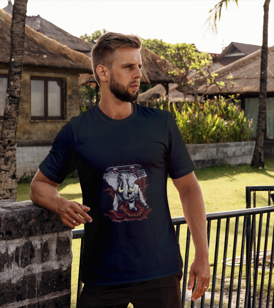 Elephant Charging In Front Of Stadium T-Shirt