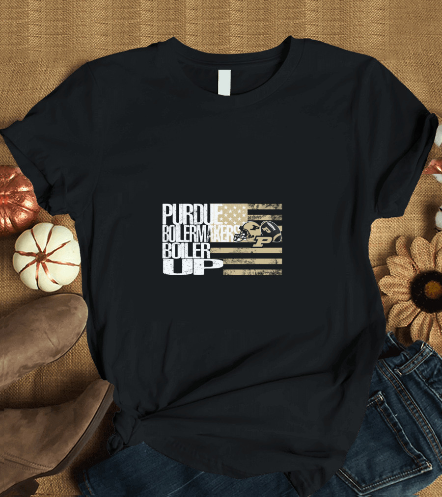 Purdue Boilermakers Boiler Up American Flag Football Helmet T-Shirt