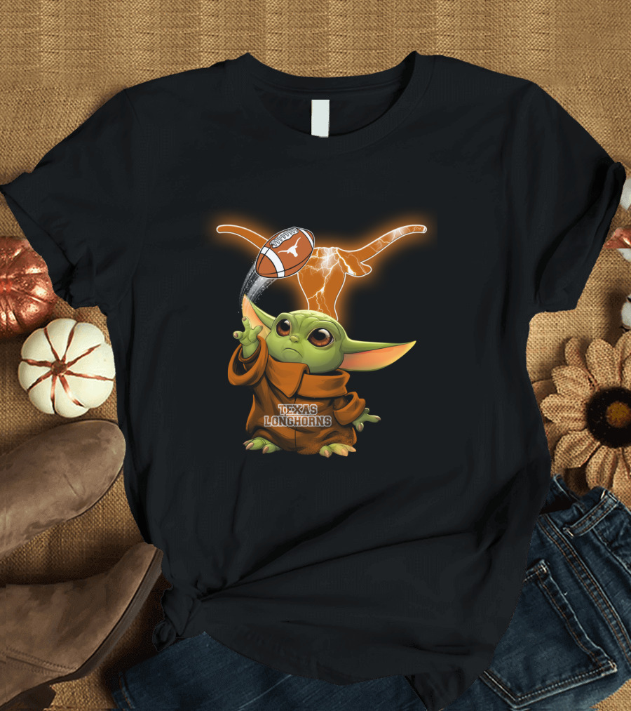 Texas Longhorns Baby Yoda Football Magic T-Shirt