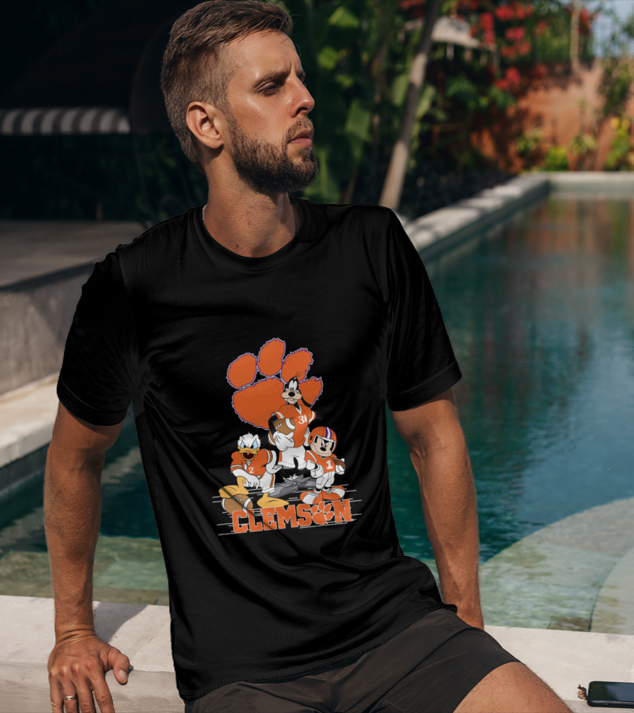 Clemson Disney Characters Football Team Mickey Donald Goofy Paws T-Shirt