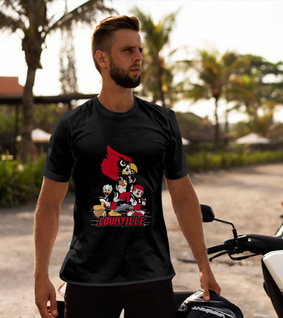 Louisville Cardinals Disney Characters Mickey Donald Goofy Football T-Shirt