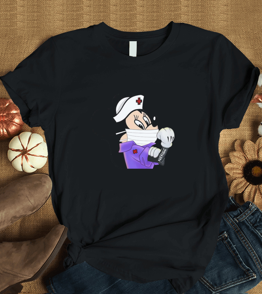 Mickey Nurse Character in Medical Uniform with Mask and Gloves T-Shirt