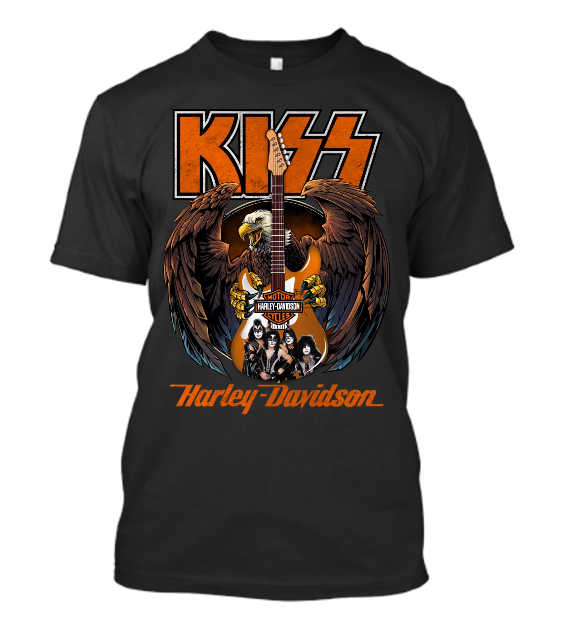 Kiss Harley Davidson Motorcycles Eagle Guitar Band Members T-Shirt