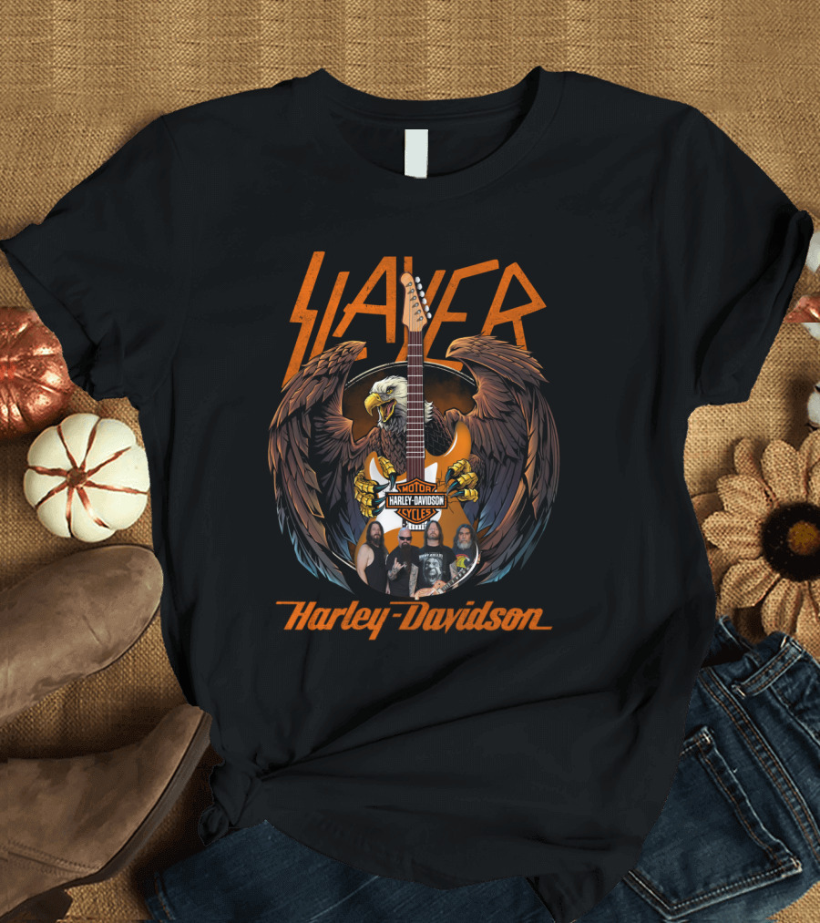 Slayer Harley Davidson Motorcycles Eagle Guitar T-Shirt