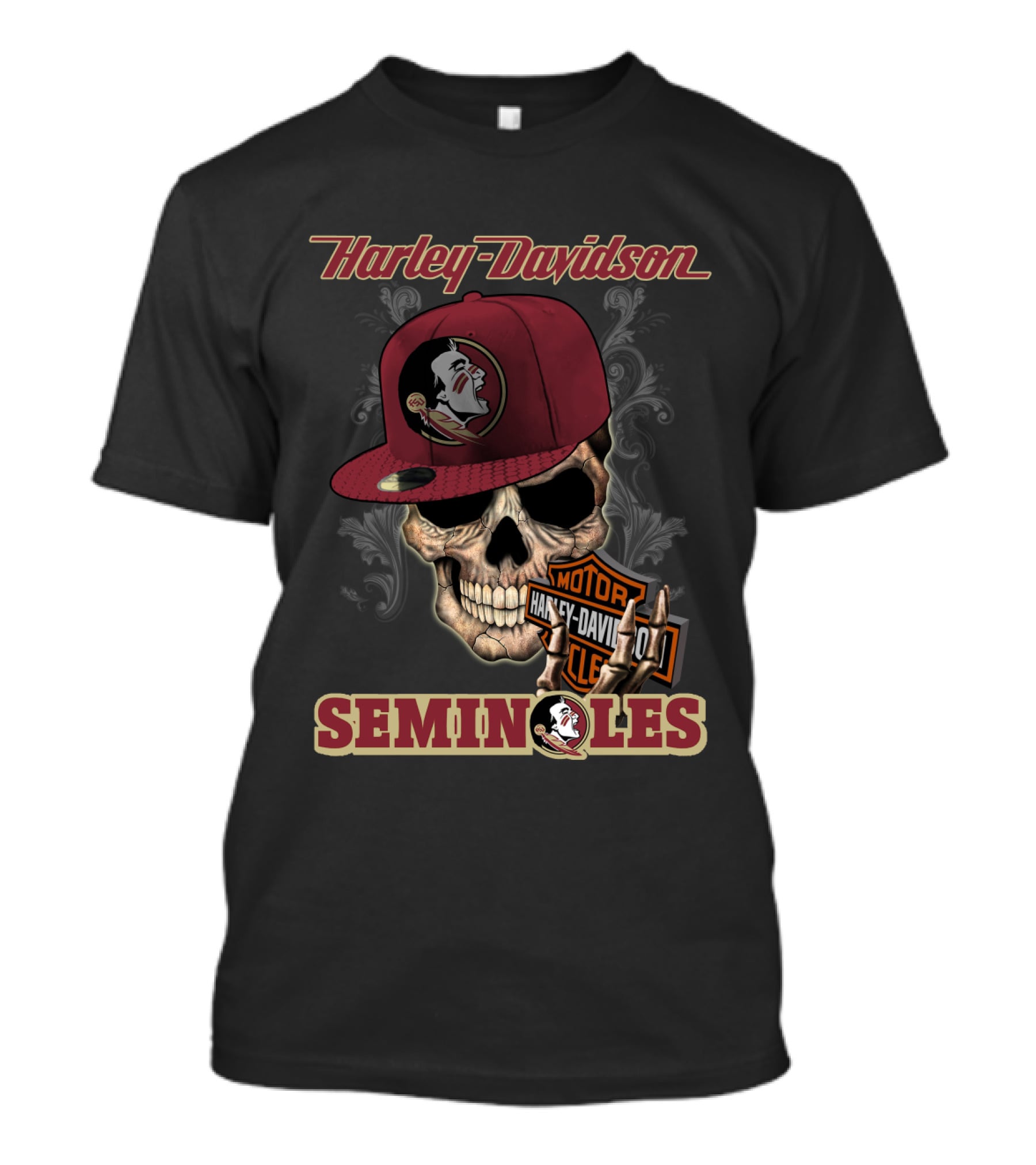Harley Davidson Skull With Florida State Seminoles Cap T-Shirt