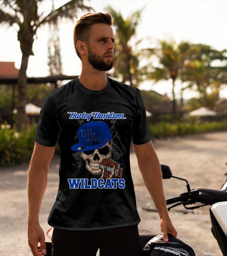 Harley Davidson Kentucky Wildcats Skull With Cap T-Shirt