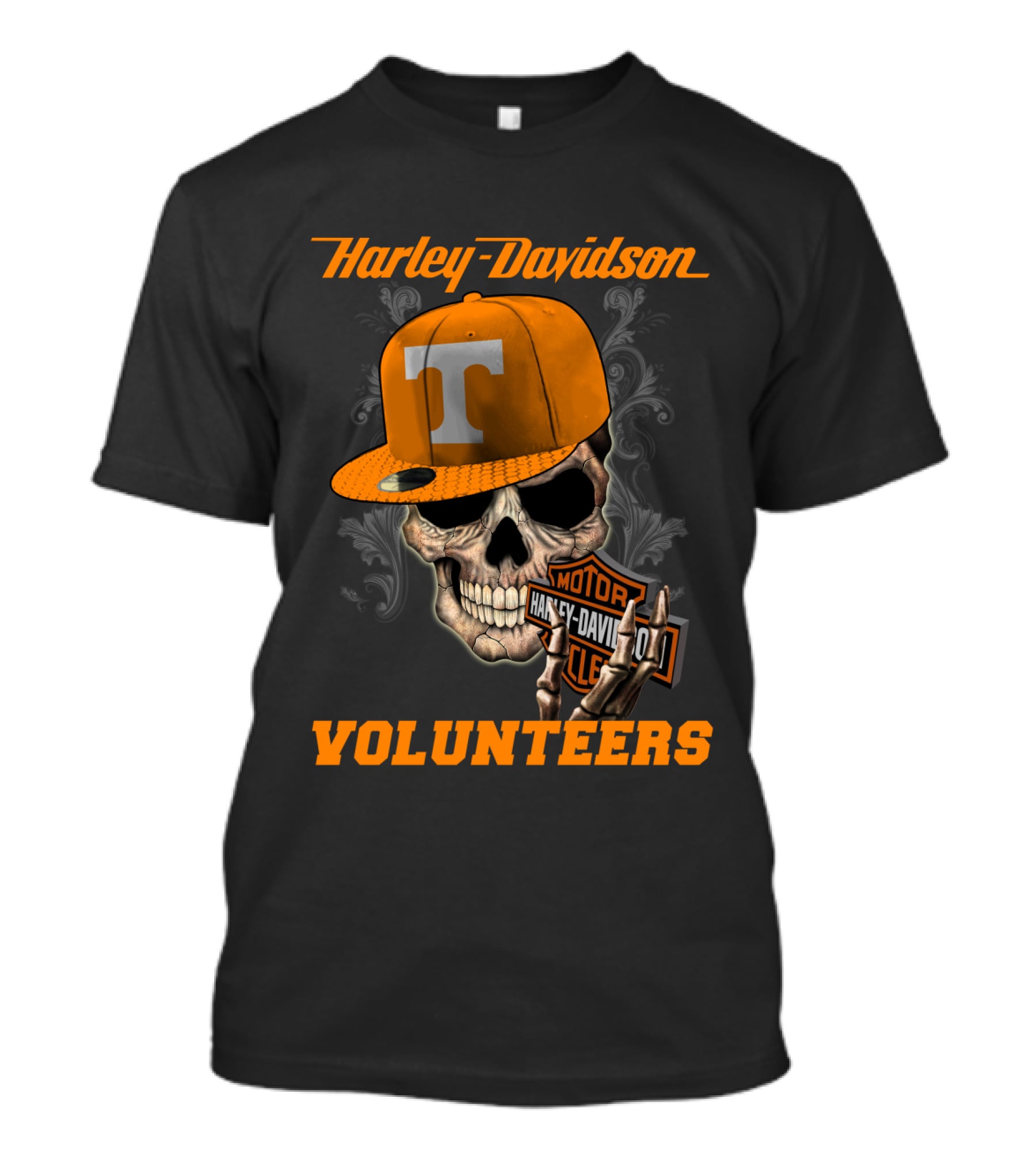 Harley Davidson Skull With Tennessee Volunteers Cap T-Shirt