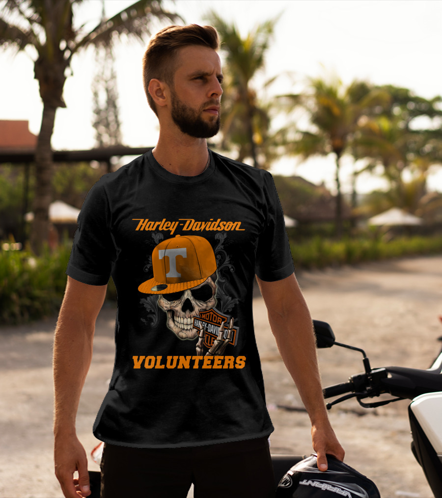 Harley Davidson Skull With Tennessee Volunteers Cap T-Shirt