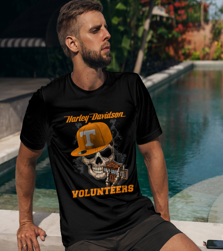 Harley Davidson Skull With Tennessee Volunteers Cap T-Shirt