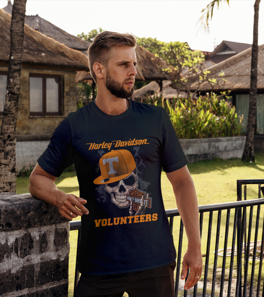 Harley Davidson Skull With Tennessee Volunteers Cap T-Shirt