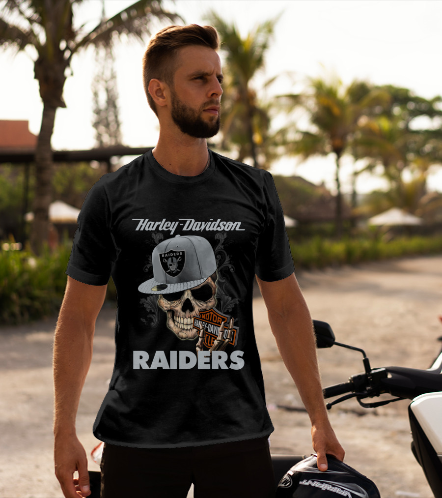 Harley Davidson Raiders Skull With Cap T-Shirt