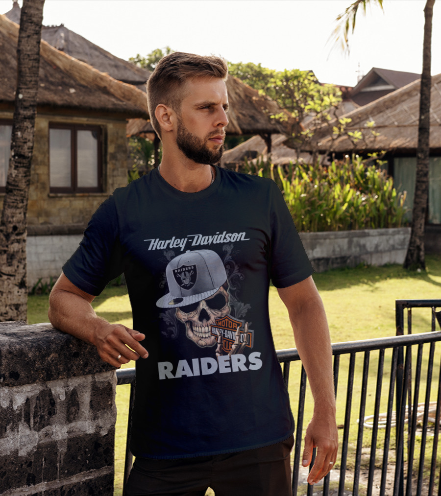 Harley Davidson Raiders Skull With Cap T-Shirt