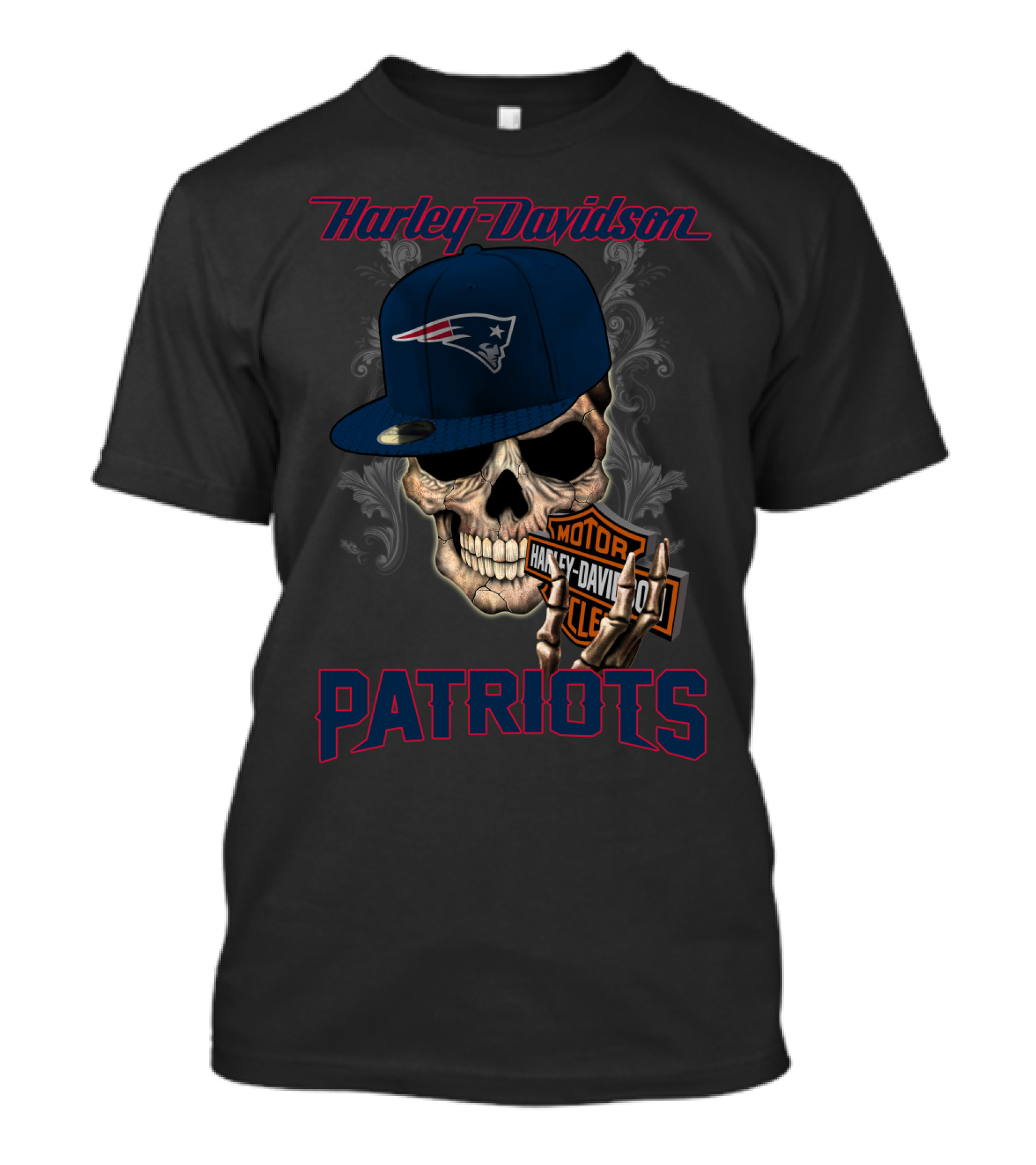 Harley Davidson Skull New England Patriots Hat T-Shirt