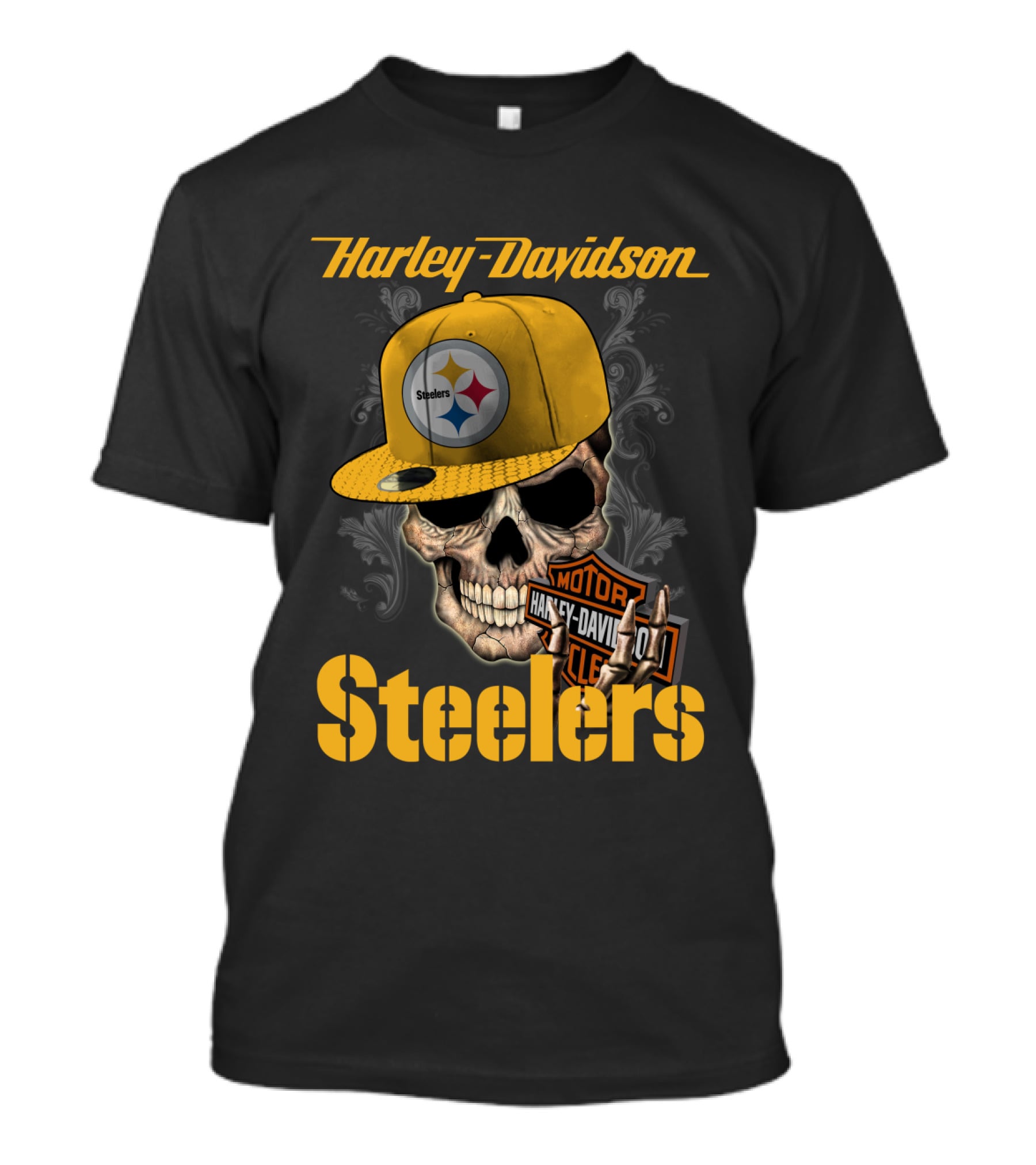 Harley Davidson Pittsburgh Steelers Skull Hat T-Shirt