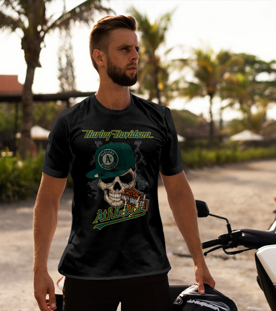 Harley Davidson Skull Oakland Athletics T-Shirt
