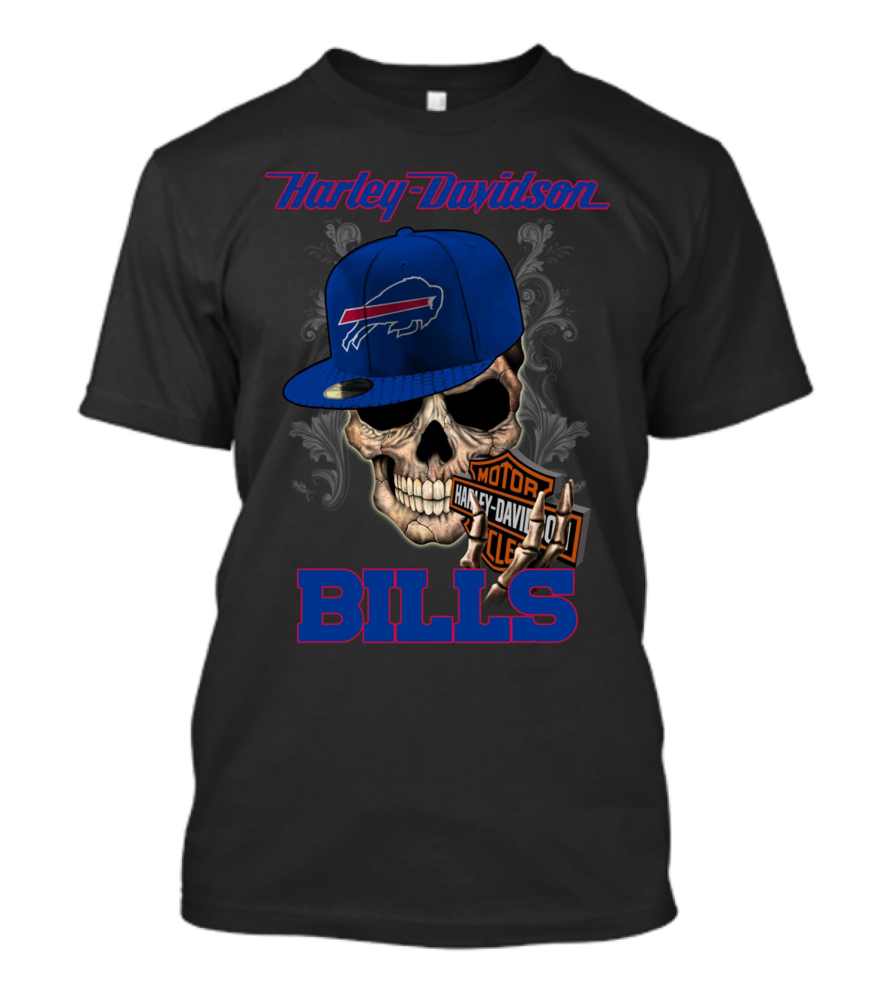Harley Davidson Buffalo Bills Skull Hat T-Shirt