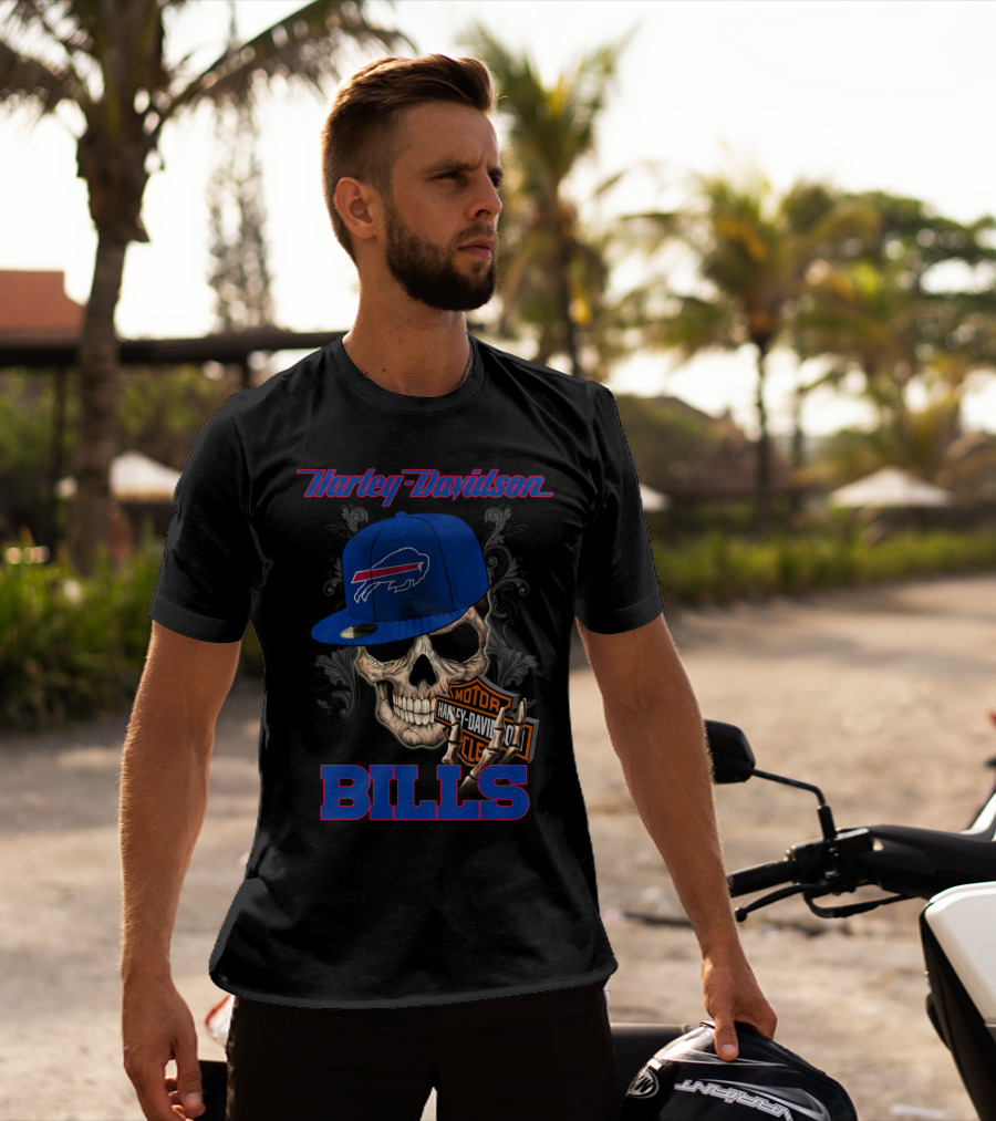Harley Davidson Buffalo Bills Skull Hat T-Shirt