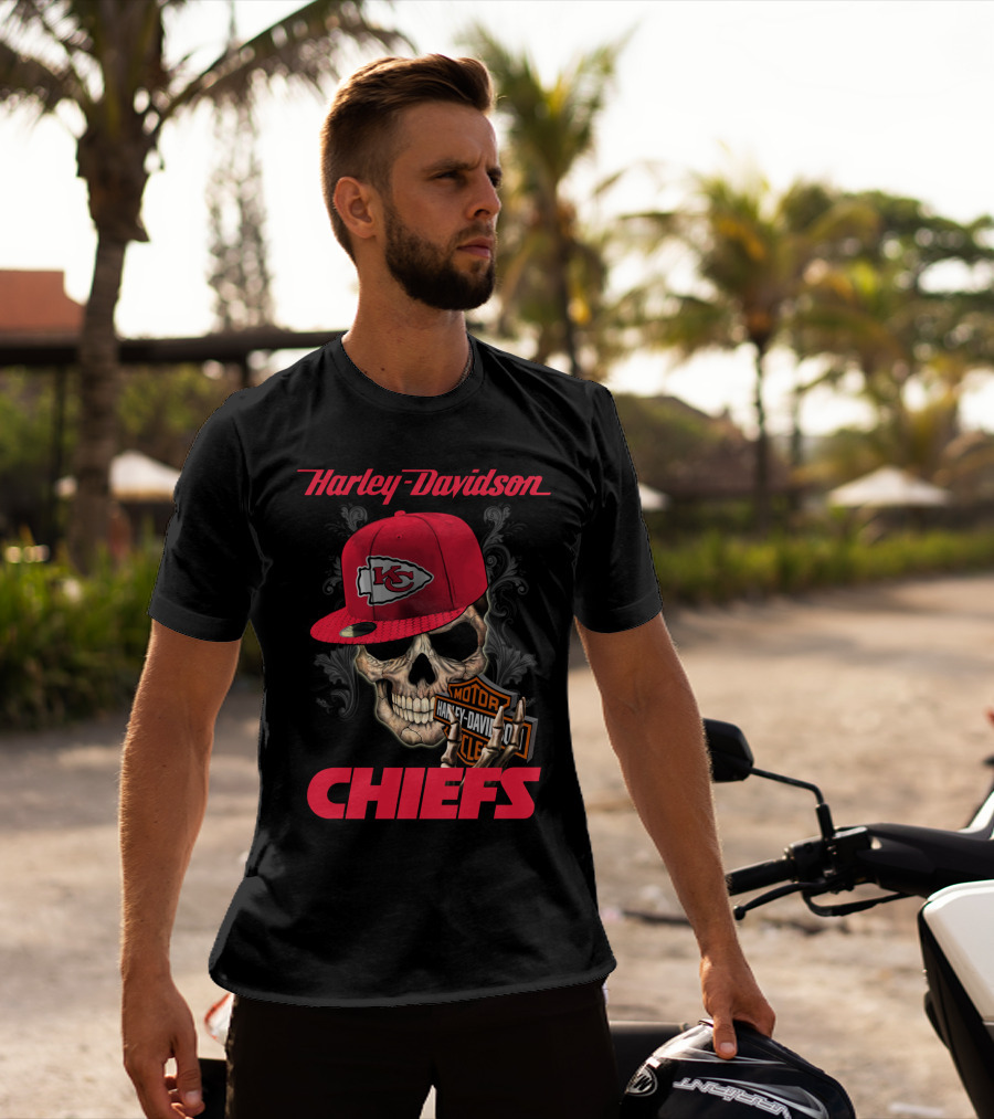Harley Davidson Kansas City Chiefs Skull With Hat T-Shirt