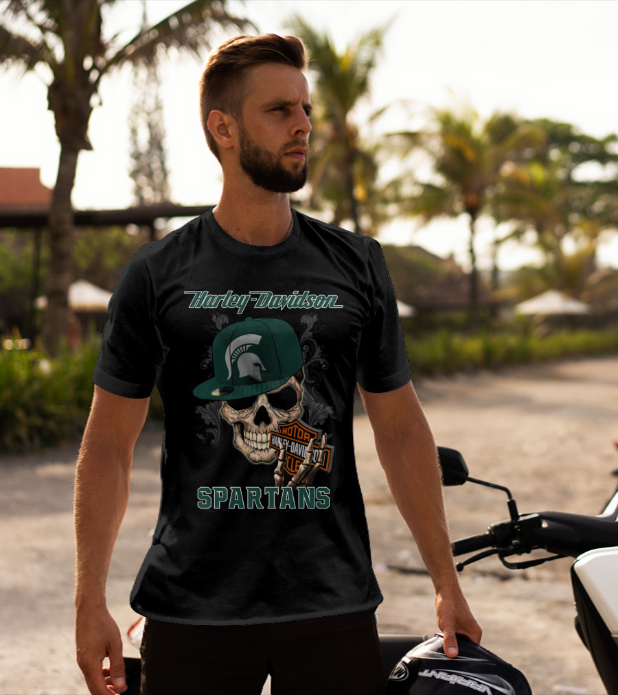 Harley Davidson Michigan State Spartans Skull Ncaa2 T-Shirt
