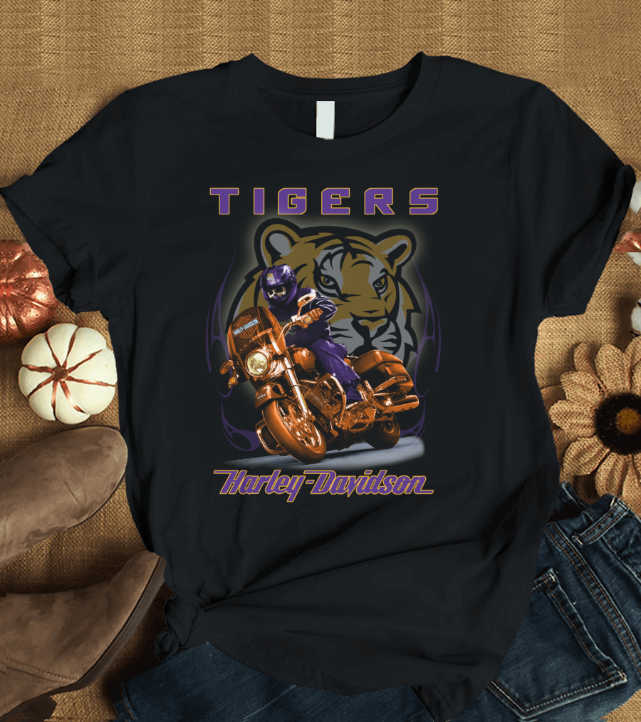 Tigers Harley Davidson Lsu Tigers Motorcycle Rider T-Shirt