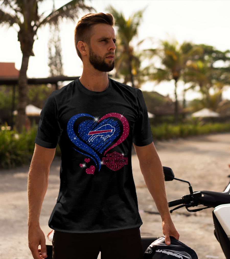 Buffalo Bills Harley Davidson Heart Sparkle T-Shirt