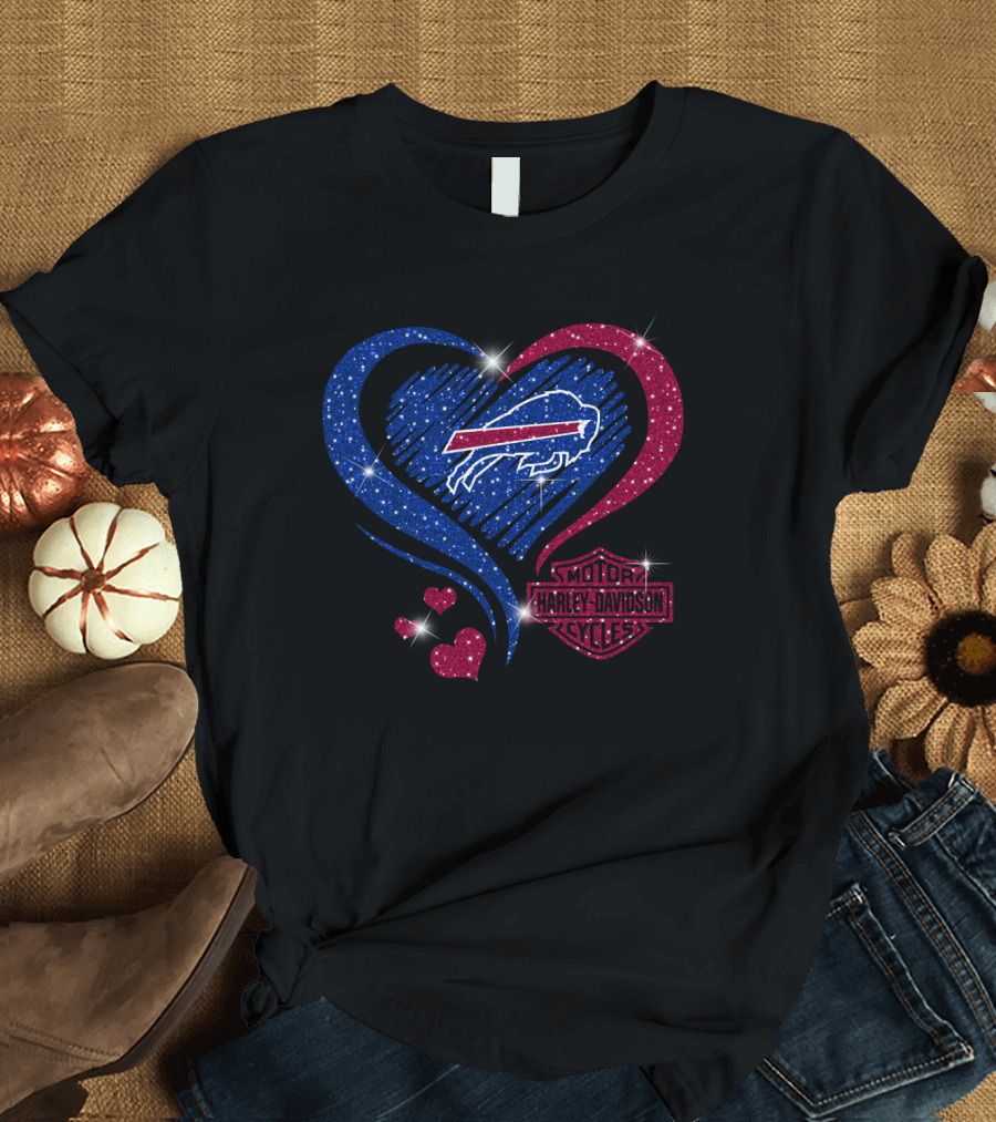 Buffalo Bills Harley Davidson Heart Sparkle T-Shirt