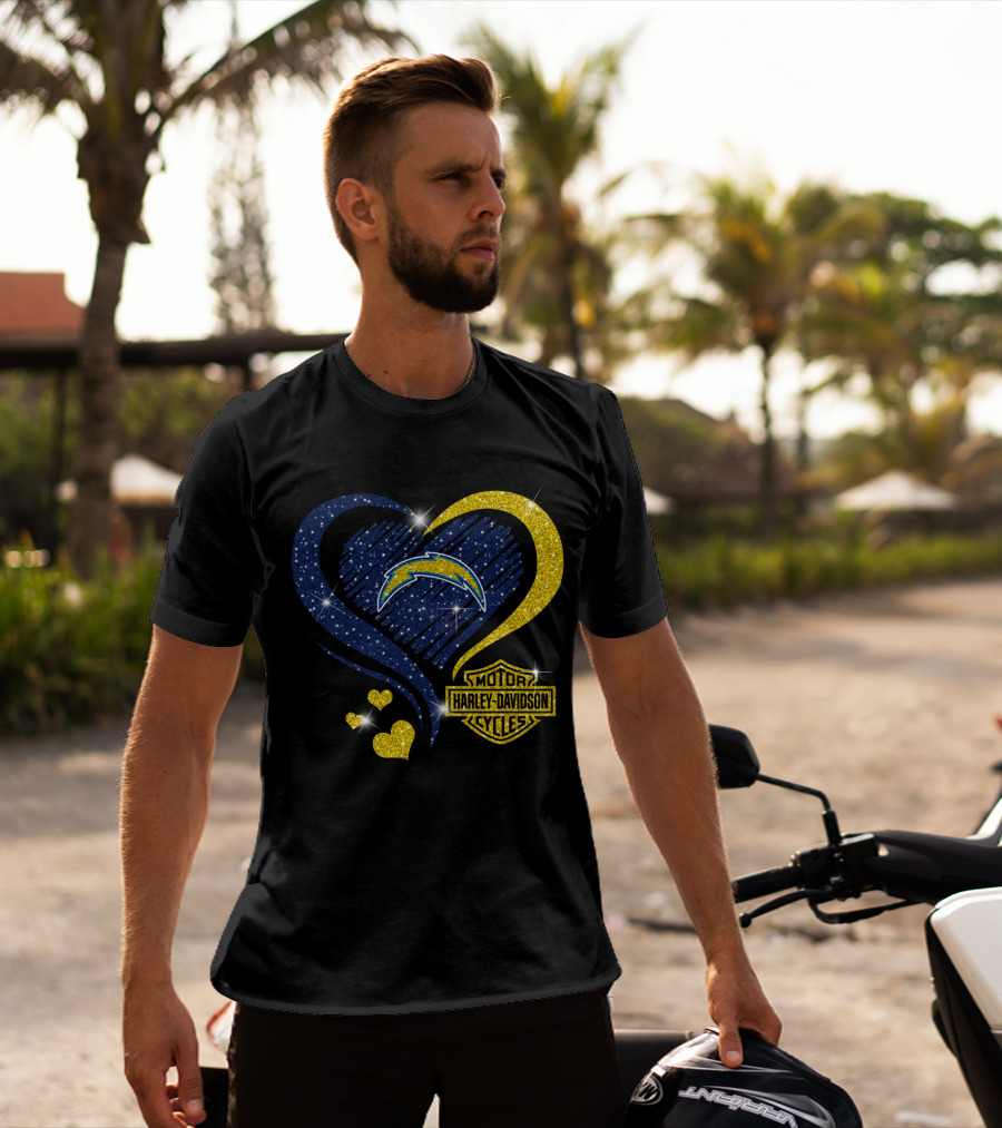 Los Angeles Chargers Harley Davidson Heart T-Shirt